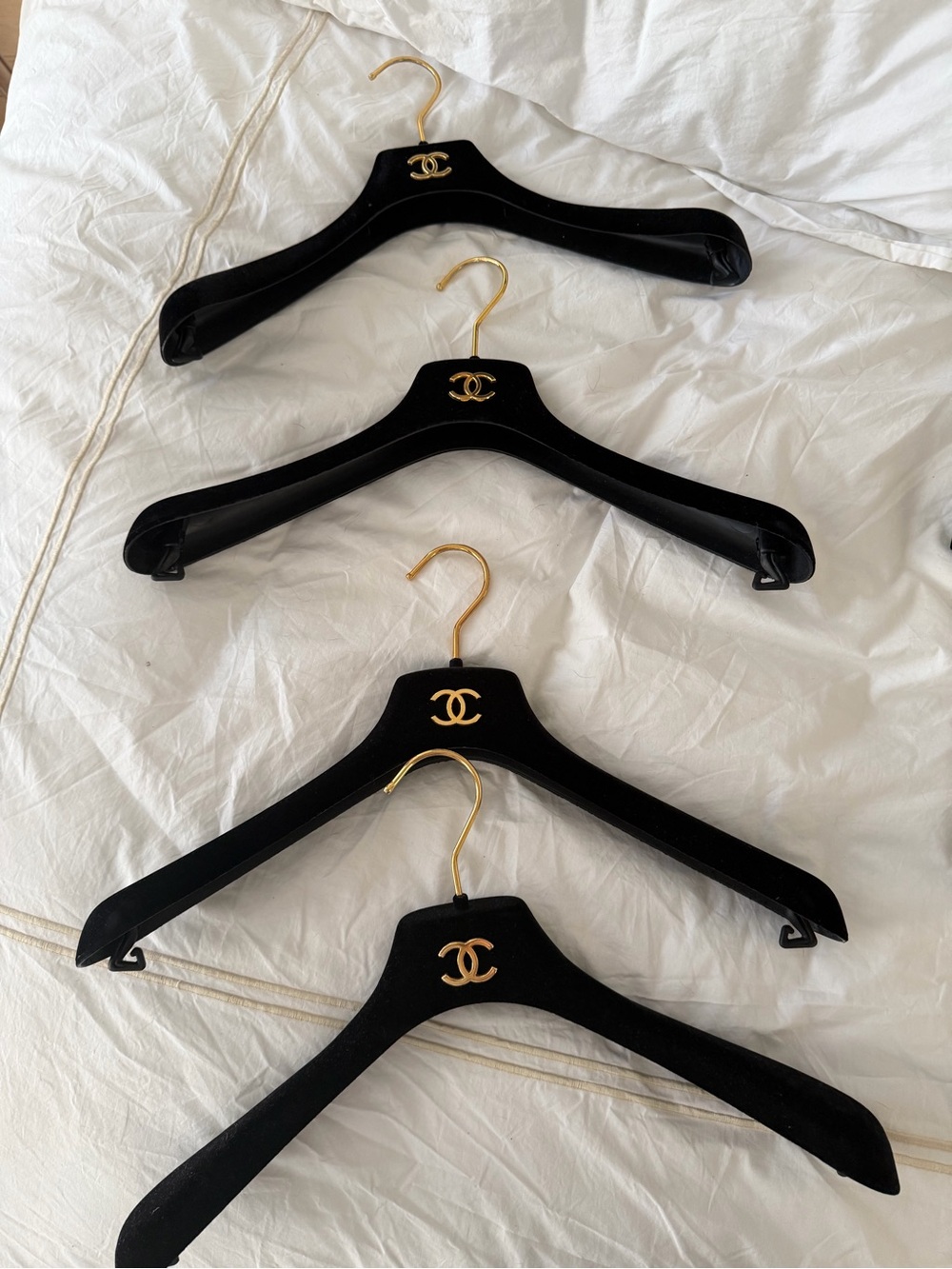 CHANEL LRG Black Velvet Hangers with Gold CC Emblem